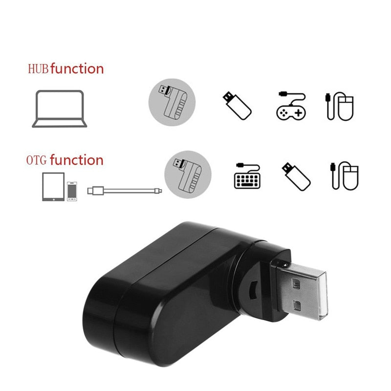 Mini Rotatable 3-Port USB Hub